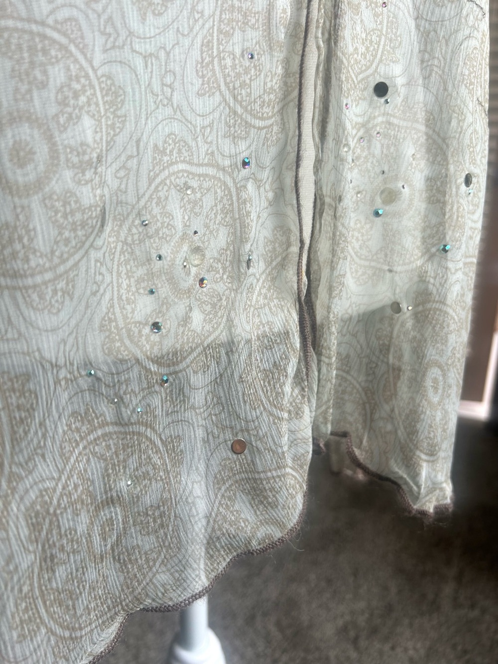 Rozae Nichols 100% Silk Sheer Rhinestone Crinkle Cardigan Jacket M - Picture 8 of 14